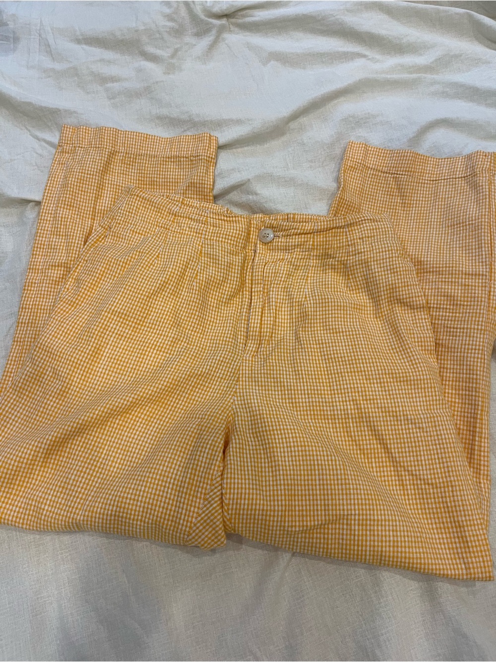 Free People Yellow Gingham Straight-Leg Pants